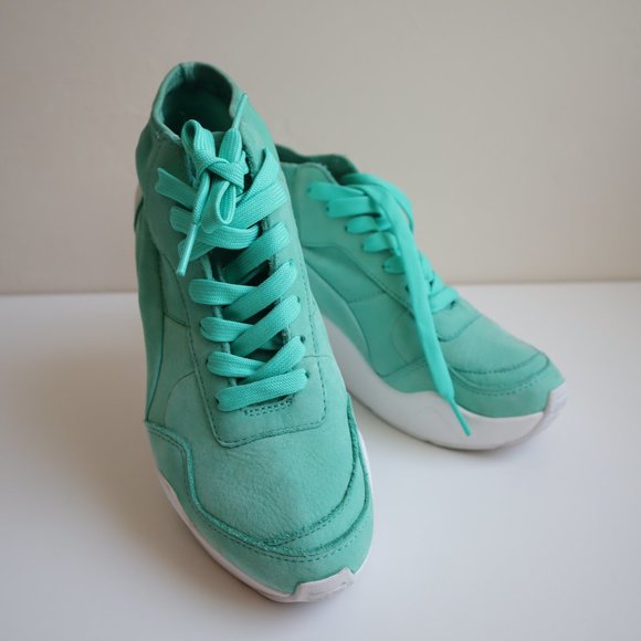 Puma Trinomic Wedge Teal Leather Sneakers, Lace Up Puma Sneakers - Picture 3 of 5